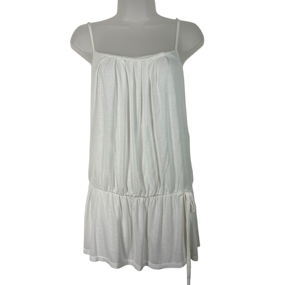 Lola Vintage Y2K White Pleated Drop Waist Belted Tie Tank Top Medium M USA Made